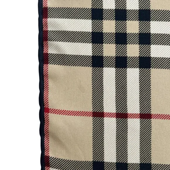 Authentic Tan Burberry Check Plaid Silk Beige Scarf - Picture 6 of 8
